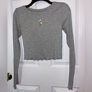 American Eagle Gray Cropped Long-sleeve, Size M